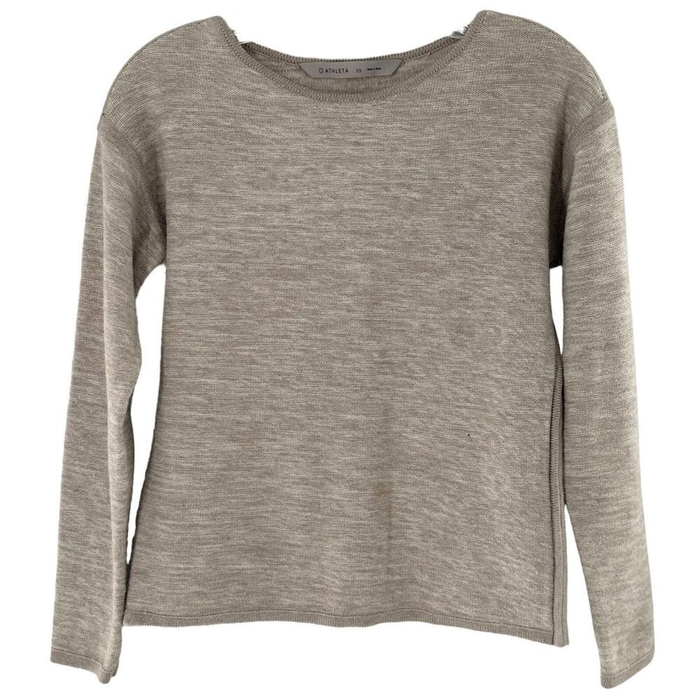 ATHLETA Retreat Sweater in Oatmeal/Beige Melange Cotton Blend Size XS